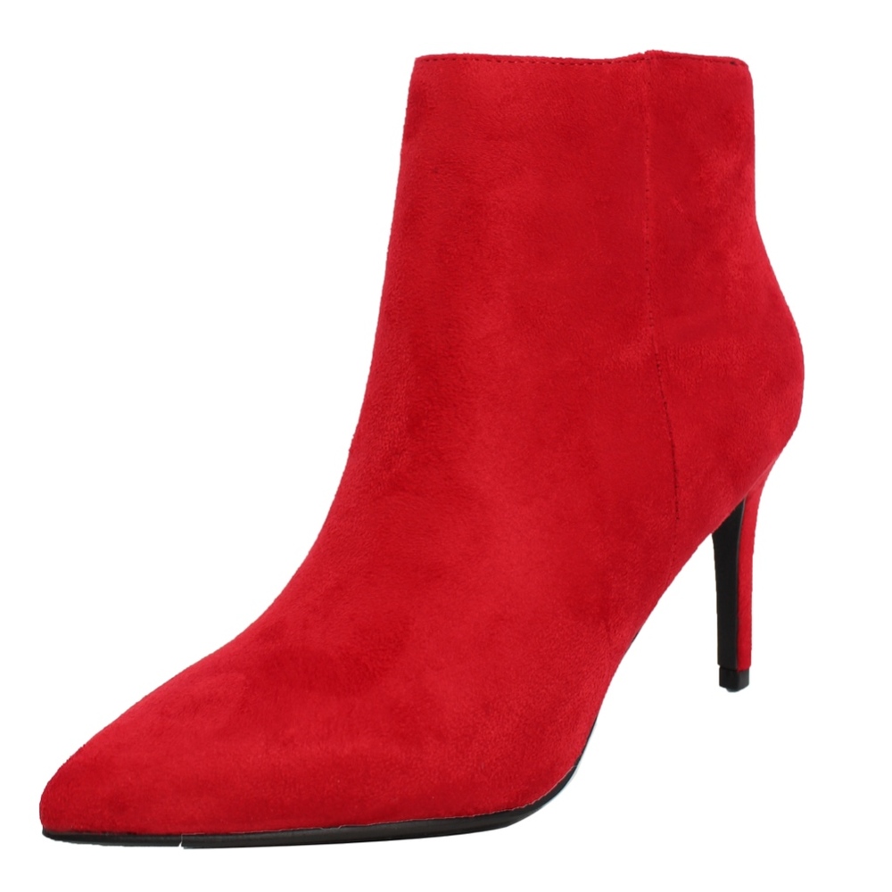 Red Suede Pointed-Toe Ankle Bootie